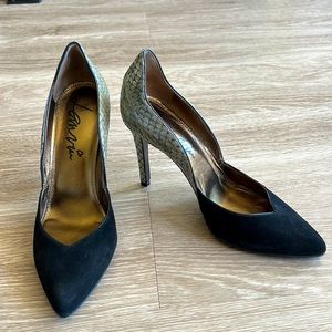 Lanvin Black Suede Snake skin combo heels